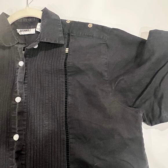 Vtg Gitano ramie cotton blend button up blouse black medium snap shoulder - Picture 6 of 9